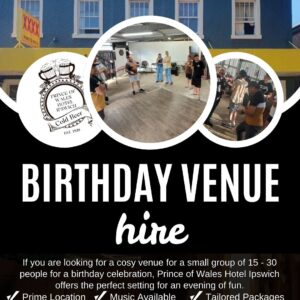birthday venue hire Ipswich CBD Prince of Wales Hotel Ipswich